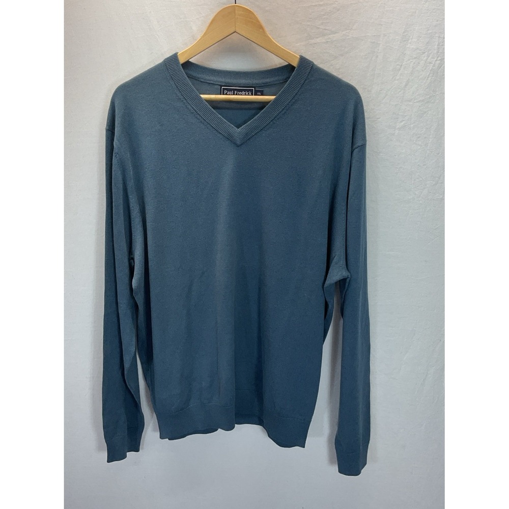 Paul Frederick Blue Silk Cashmere Blend V Neck Sweater Size XXL Office neutral